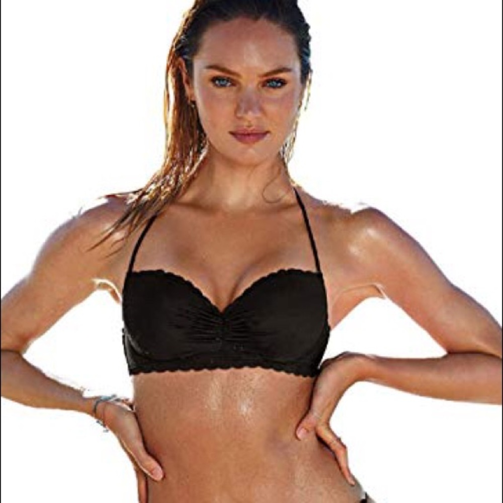 Victoria’s Secret BLACK Scalloped Halter Swim Top